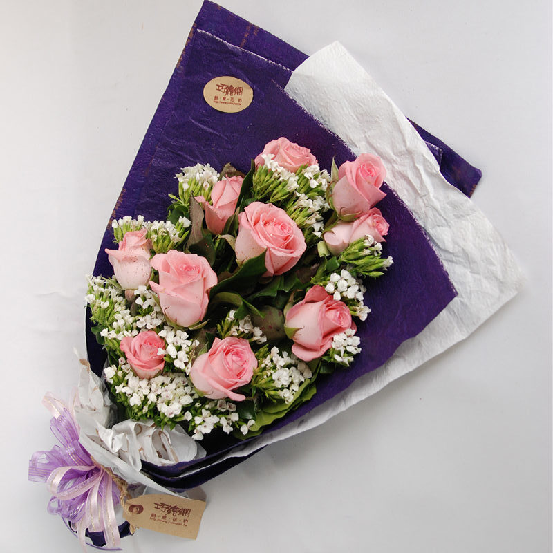 【巧繪網—幸福浪漫花束】FR020039粉色幸福=10朵黛安娜玫瑰+當季新鮮花材
