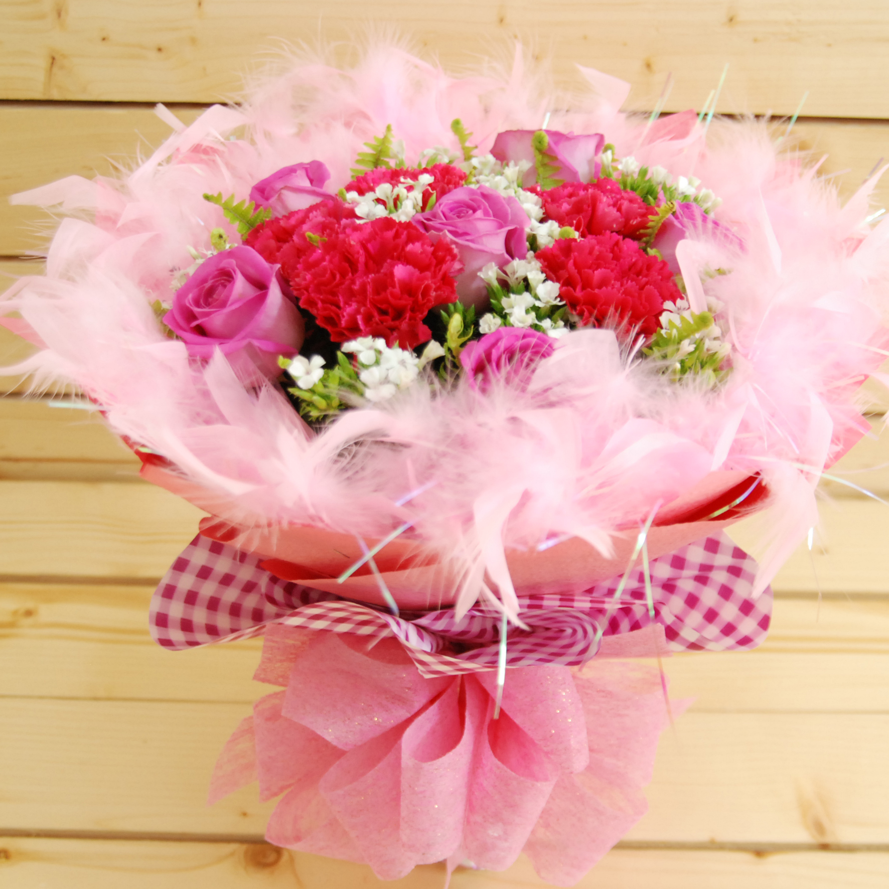 【巧繪網-FH060332可愛媽媽】=康乃馨花束/紫玫瑰花束/母親節花束/線上花店/母親節禮物