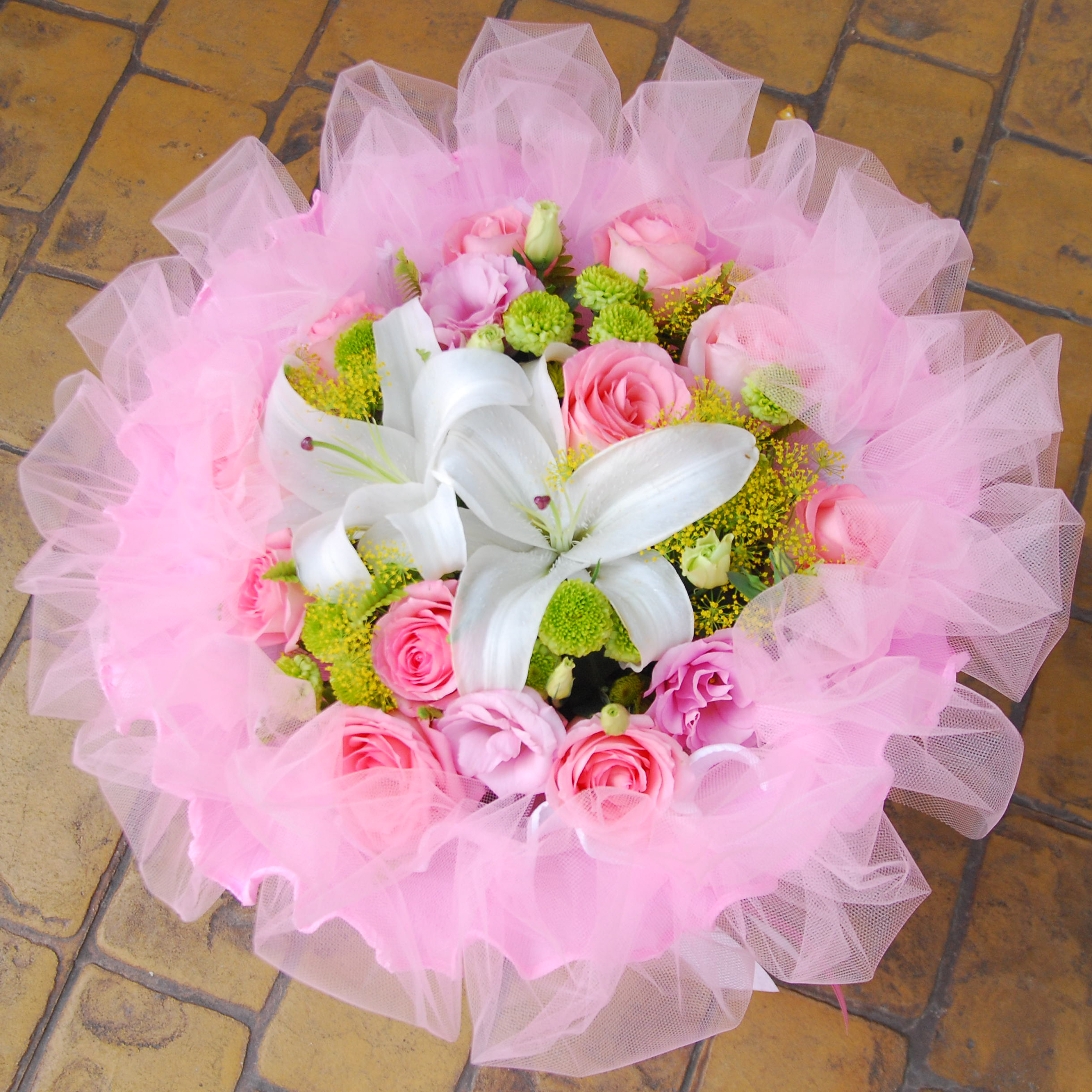 【巧繪網CHO65016專屬天使】=粉玫瑰百合花束新鮮配花‧浪漫主打~全省配送